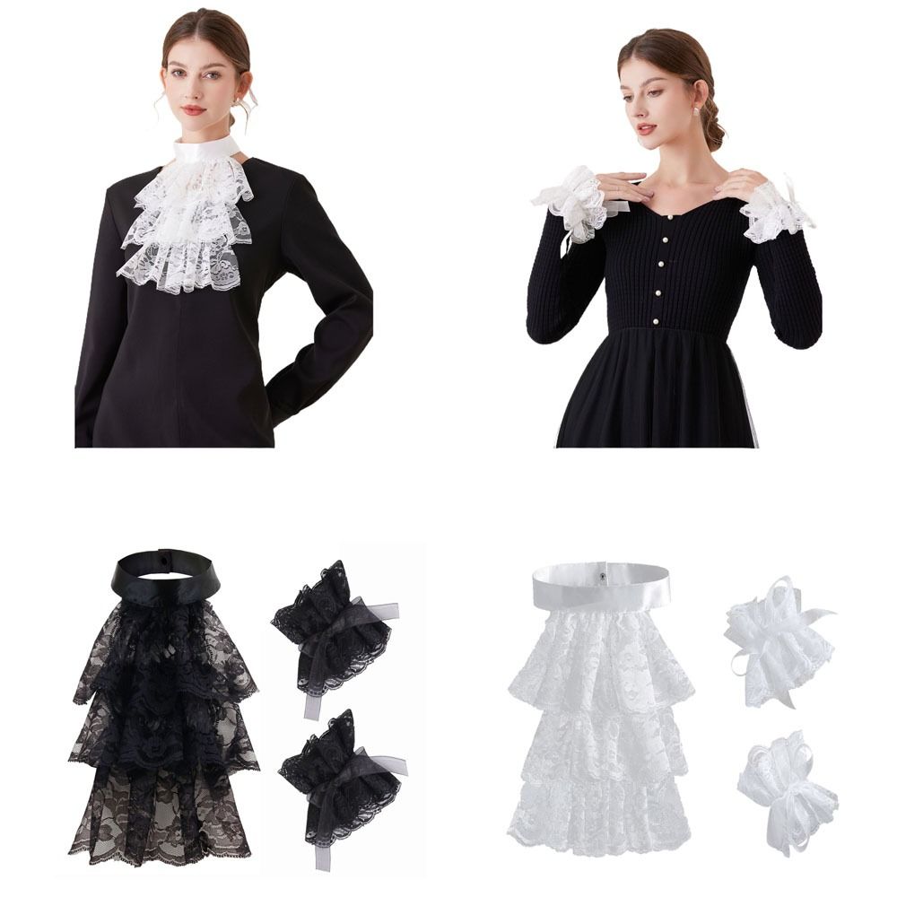 Women'S Victorian Accessories - Modischer viktorianischer Spitzen-Jabot-Kragen, abnehmbarer einfarbiger Ralph-Kragen,