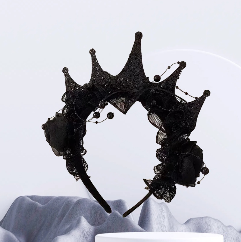 Women'S Victorian Accessories - Gothic Black Rose Spitze Krone Stirnband