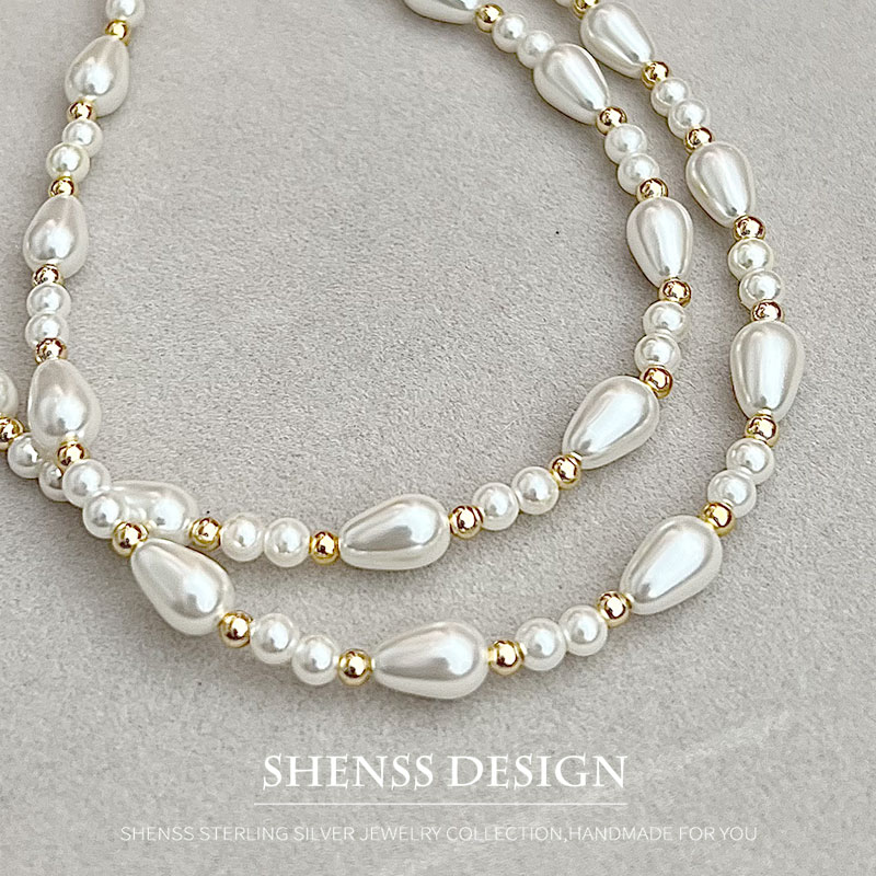 Women Accessories Dropshipping - Elegante Halskette mit Wassertropfen-Imitatperlen, verkupfertes 14-karätiges