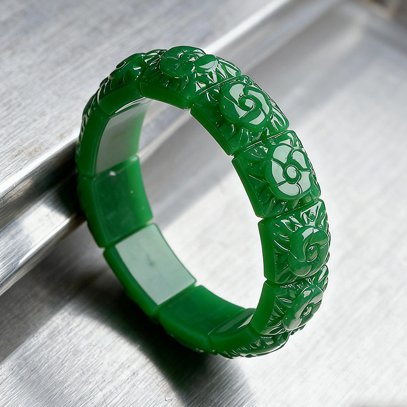 Women'S Accessories Jewelry - Echtes Jade-Blumen-Armband, Armreif, Designer-Vintage-Stil, natürlicher Schmuck,