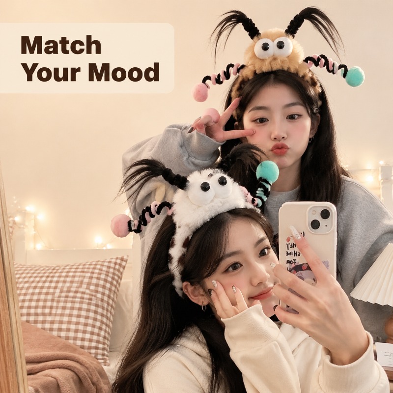 Women Accessories Online - Niedliches Flauschiges Monster-Augen-Haarband Weiches Rutschfestes Plüsch-Stirnband