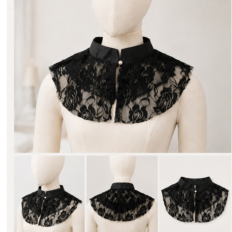 Accessories Woman - Eleganter Spitzen-Blumen-Falschkragen-Schal für Damen, abnehmbarer Stehkragen